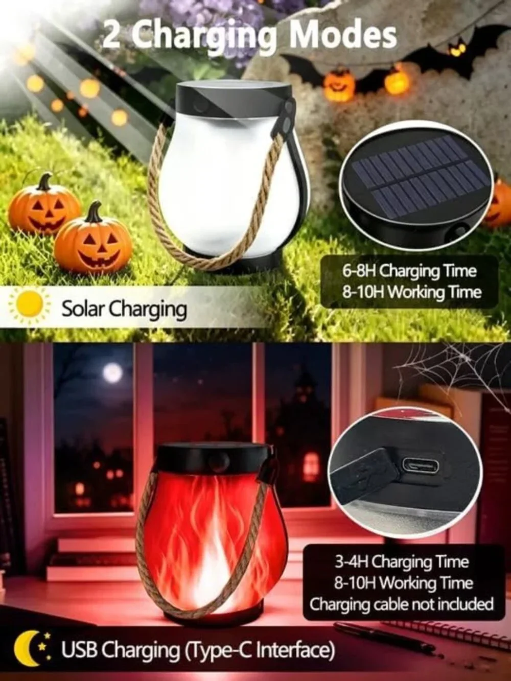 4 Pack Waterproof Halloween Solar Lanterns - Outdoor Red Flame Lights Decor